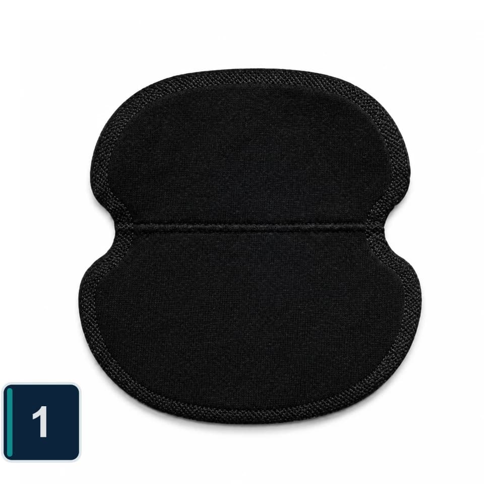 Black CANAGROW hourglass-shaped underarm sweat pad viewed from above.