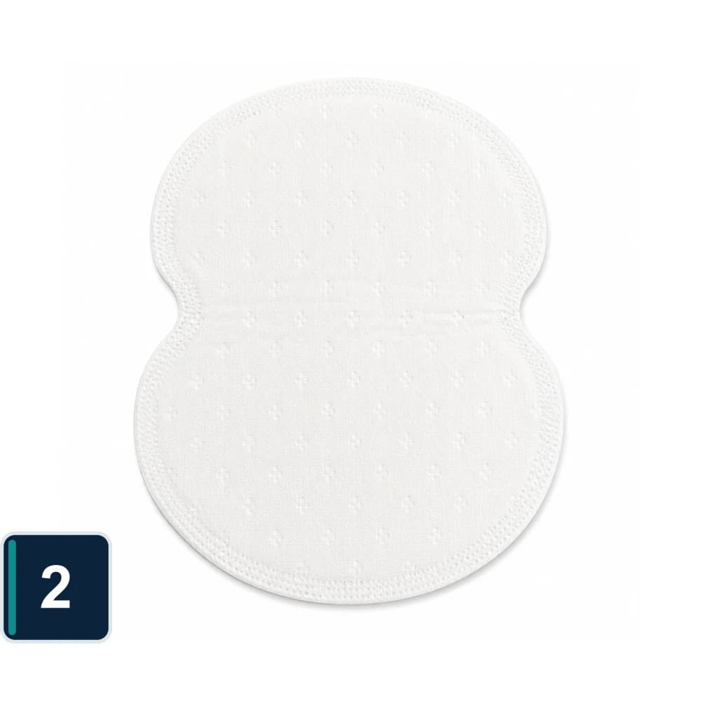 White LARUOOUU quilted underarm sweat pad viewed from above.
