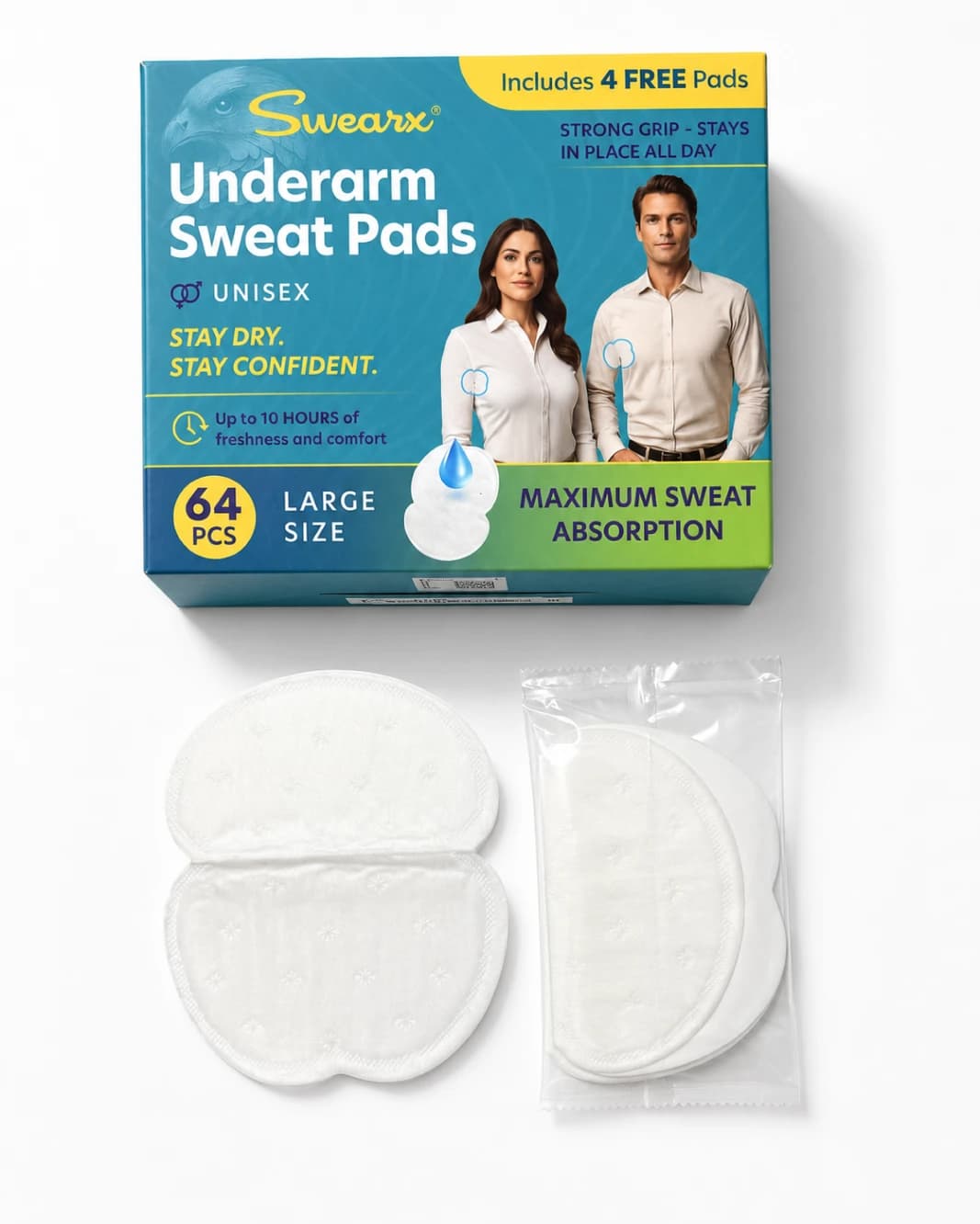 SWEARX package, pad, and pair wrapper shown together