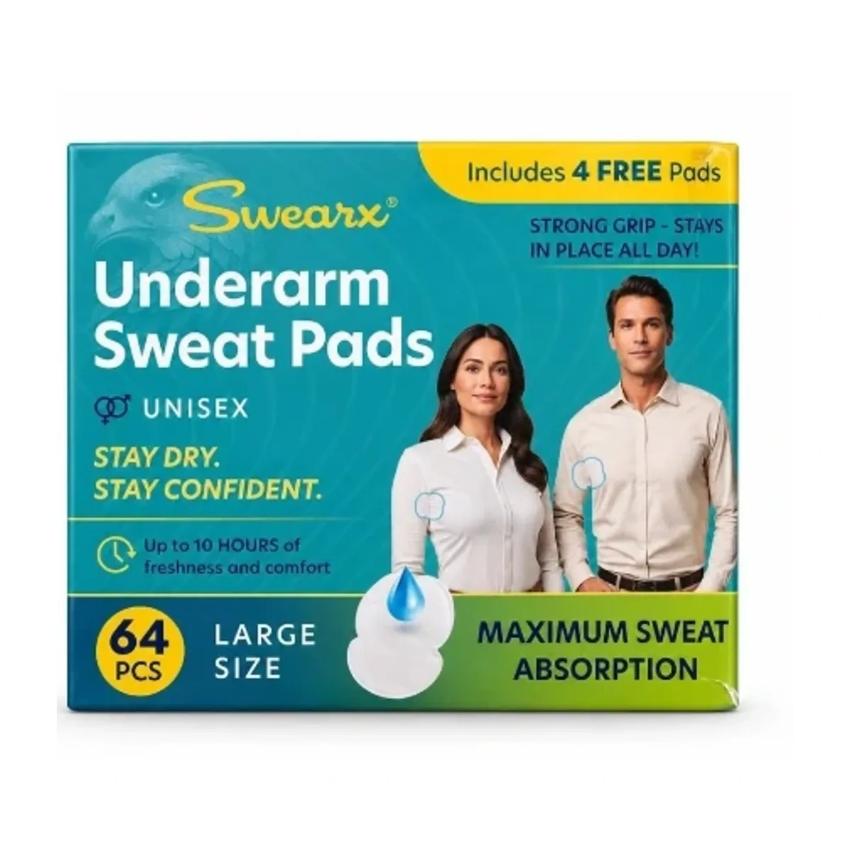 Approved package image for SWEARX underarm sweat pads sold under ASIN B0F3TVZQJW